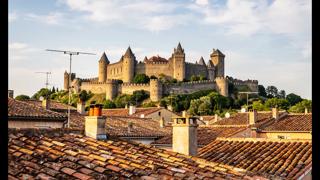 Vue panoramique de la Cité médiévale de Carcassonne depuis un quartier résidentiel